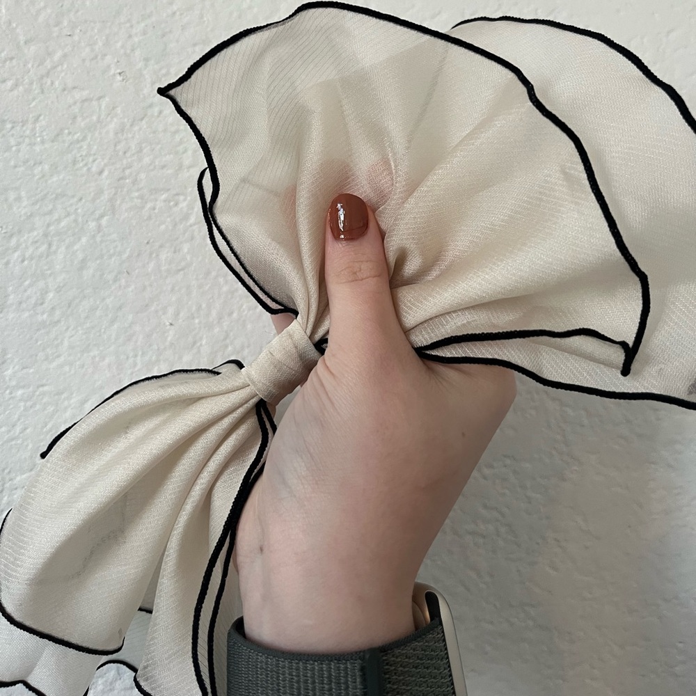 Elegant Cream Hair Bow with Black Trim - Picture 5 of 5